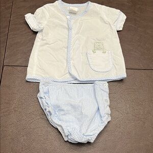 Adorable White and Blue Baby Outfit Frog